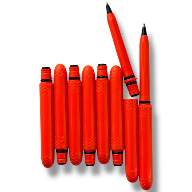 Pokka Pen - the USA Made Pocket Pen â€“ 8 Pack â€“ compact, affordable, lightweight, EDC black ink ballpoint pen â€“ waterproof and floats â€“ carries small, writes big (Blaze Orange) - Image 1